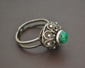 Balkan Filigree Malachite Ring - Size 8+