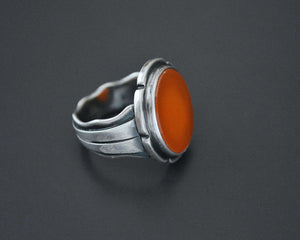 Bold Ethnic Carnelian Silver Ring - Size 9.5