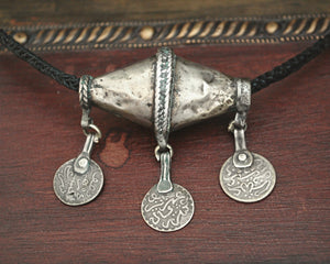 Berber Silver Bead Pendant with Coins