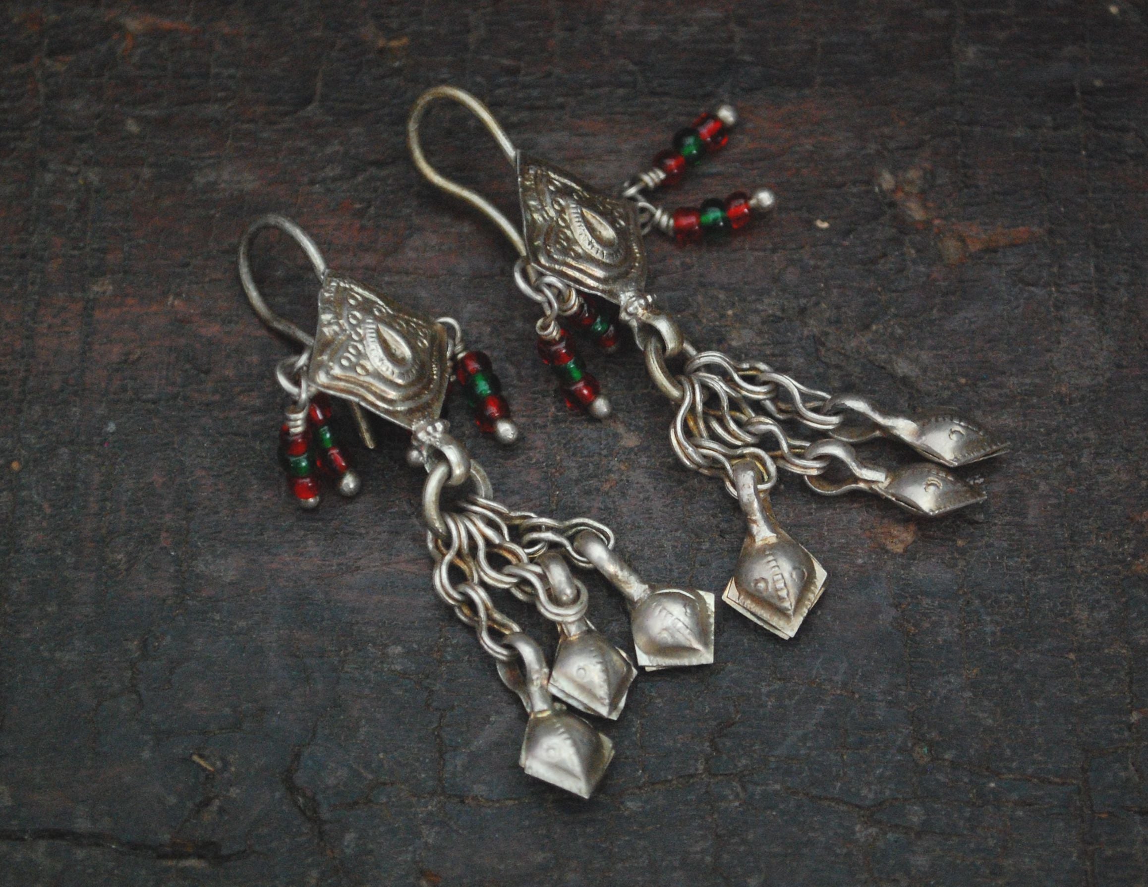 Afghani Tassel Earrings with Glass Stones