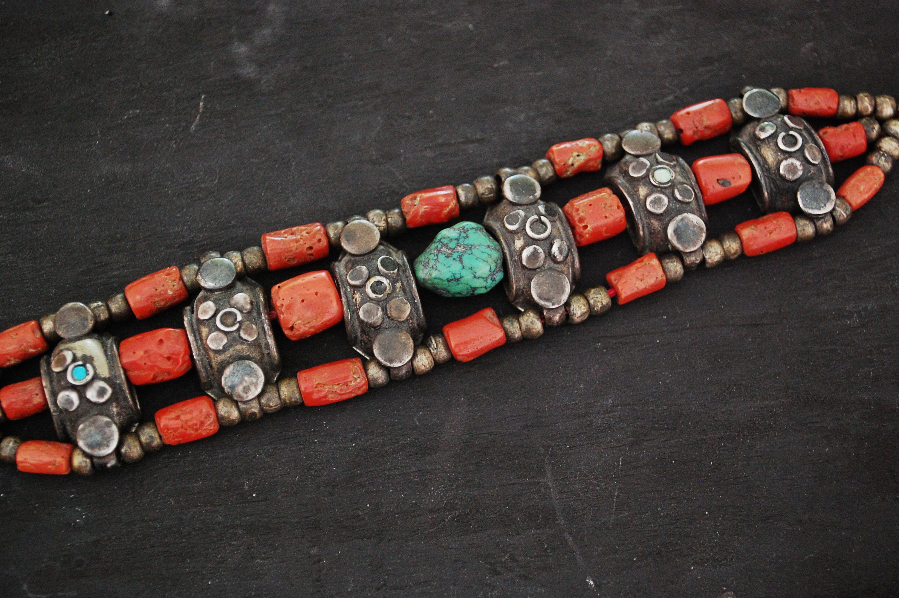 Antique Ladakh Coral Turquoise Bracelet