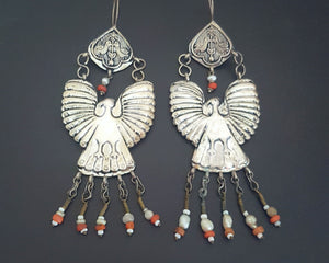 Uzbek Coral Pearl Earrings with Bird