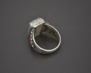 Afghani Ring with Red Glass - Size 8.5