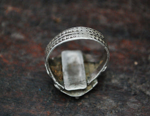 Antique Afghani Silver Ring with Turquoises - Size 8.5