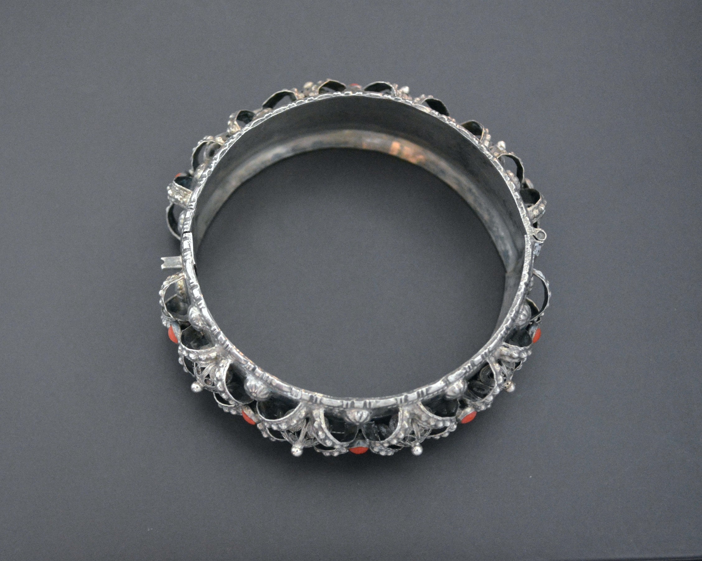 Substantial Coral Filigree Hinged Bracelet