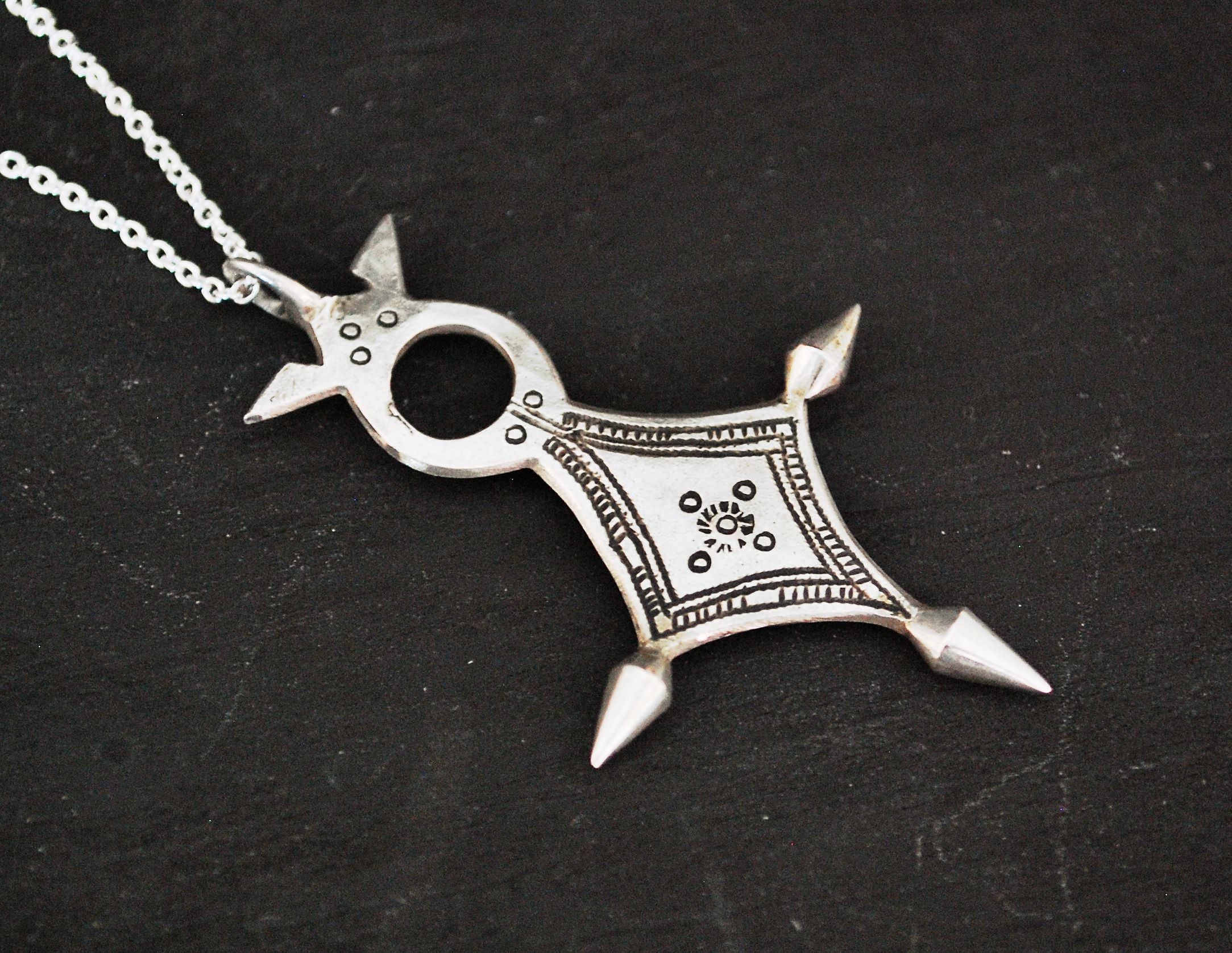 Tuareg Silver Cross Pendant on Chain