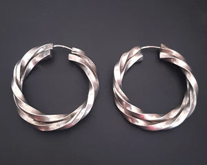 Bold Twisted Silver Hoop Earrings - LARGE