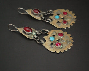 Vintage Turkmen Gilded Earrings with Glass Stones
