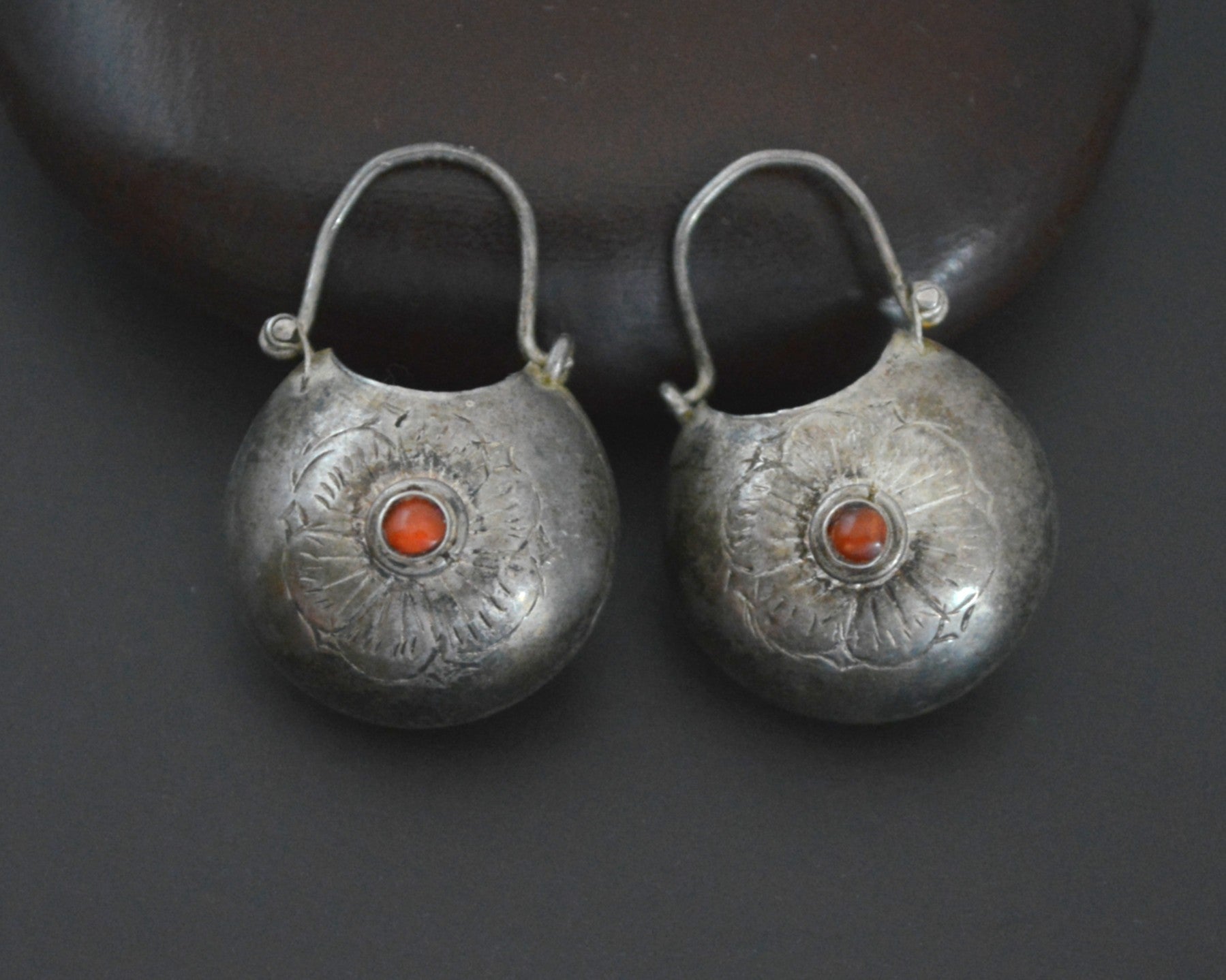 Reserved for A. - Nepali Coral Lotus Basket Earrings