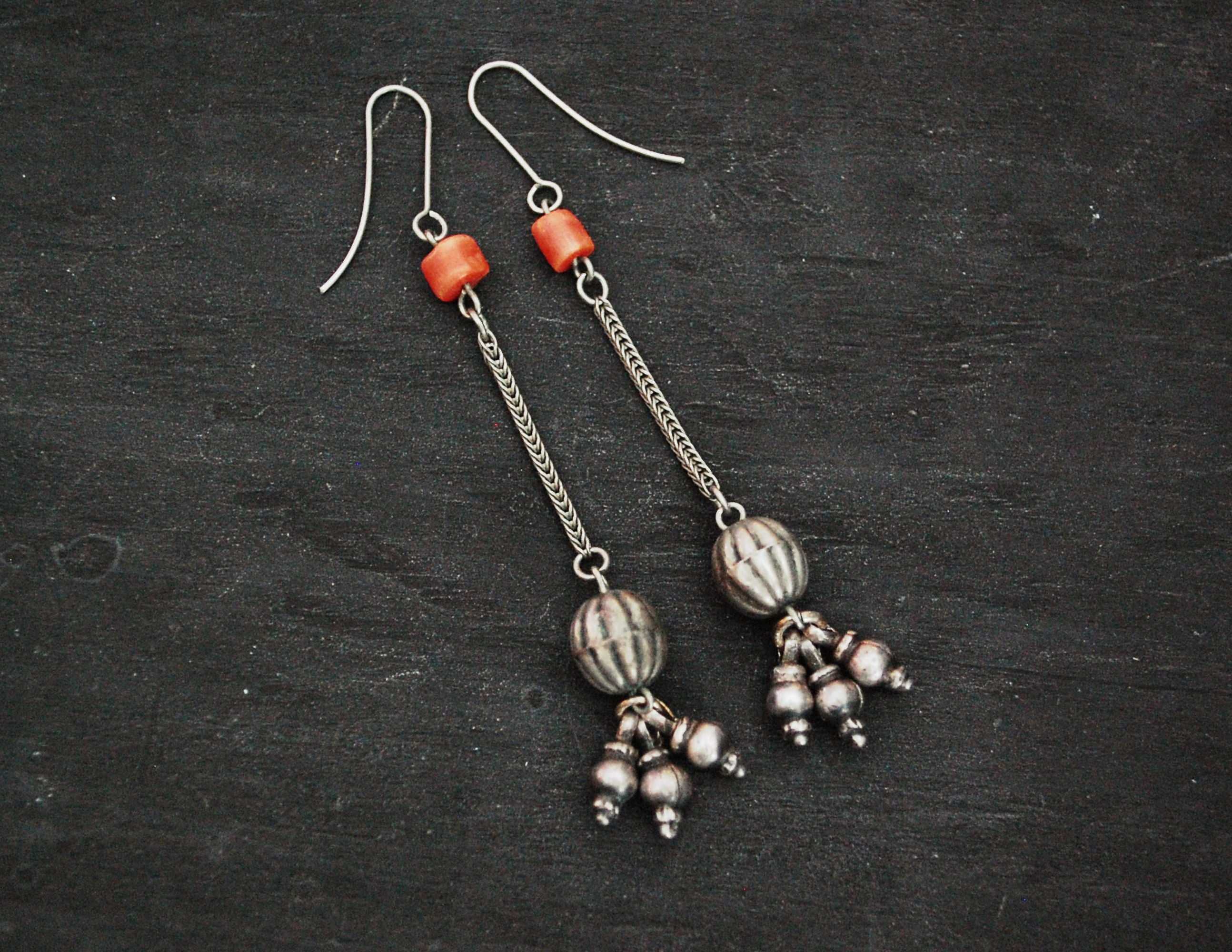 Afghani Silver Coral Earrings