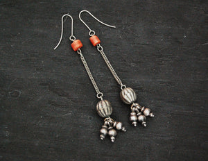 Afghani Silver Coral Earrings