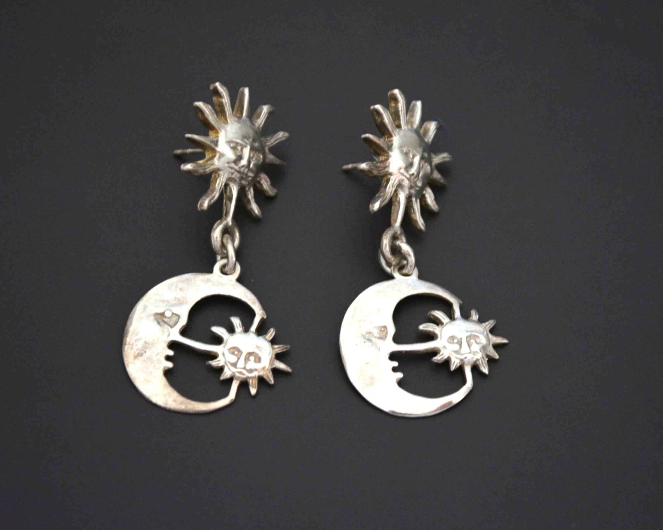 Crescent Moon and Sun Dangle Earrings