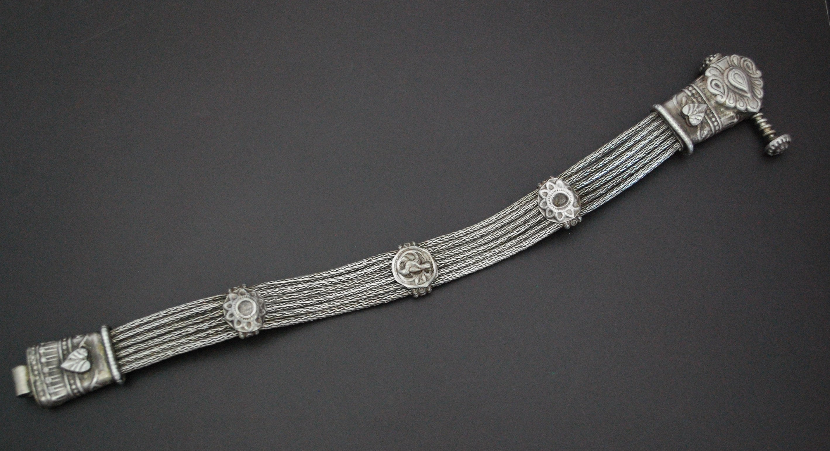 Rajasthani Silver Snake Chain Bracelet with Screw Closure