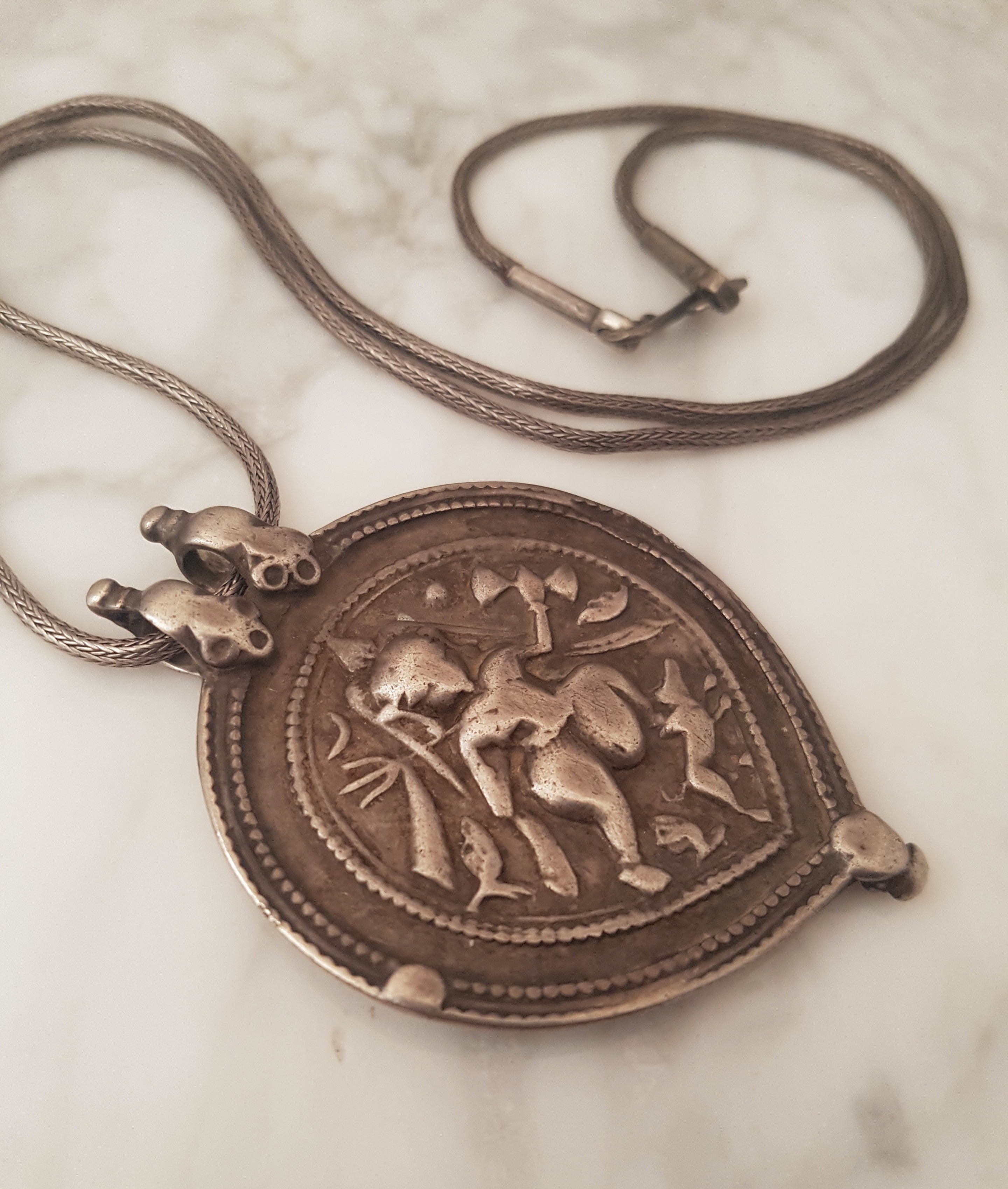 Large Old Hindu Amulet on Snake Chain