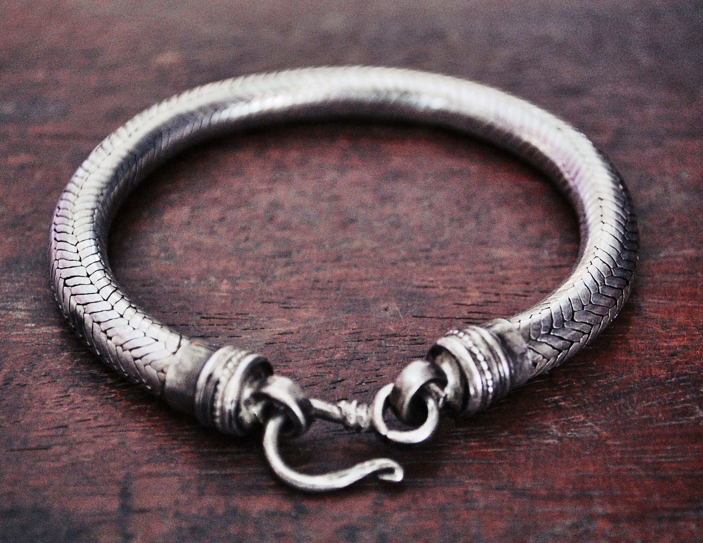 Vintage Indian Mid Century Rajasthan Silver Snake Chain Bracelet  Heavy  775 grams  9 Length