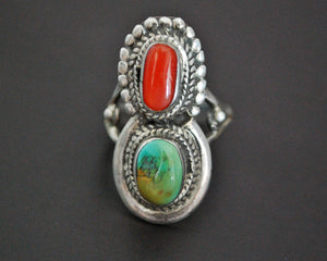 Vintage Nepali Coral Turquoise Ring - Size 5.25