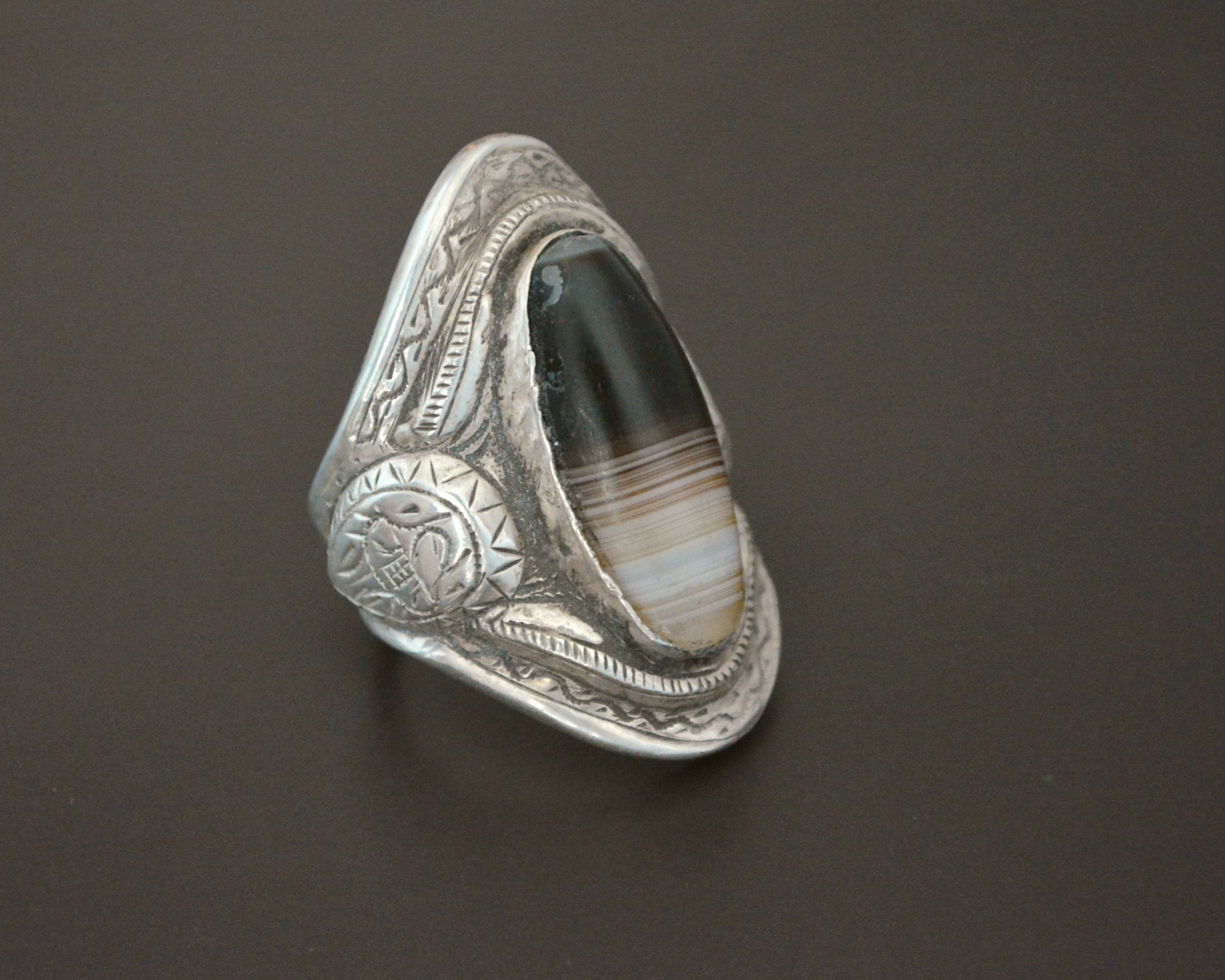 Huge Tibetan Banded Agate Ring - Size 12.5
