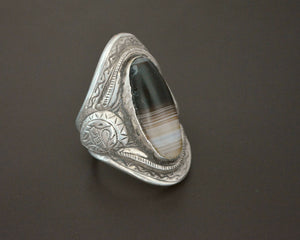 Huge Tibetan Banded Agate Ring - Size 12.5