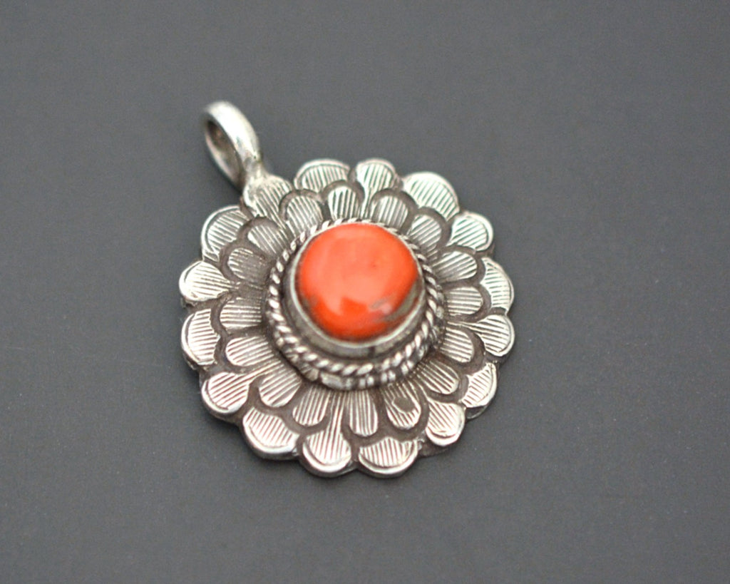 Nepali Coral Flower Pendant