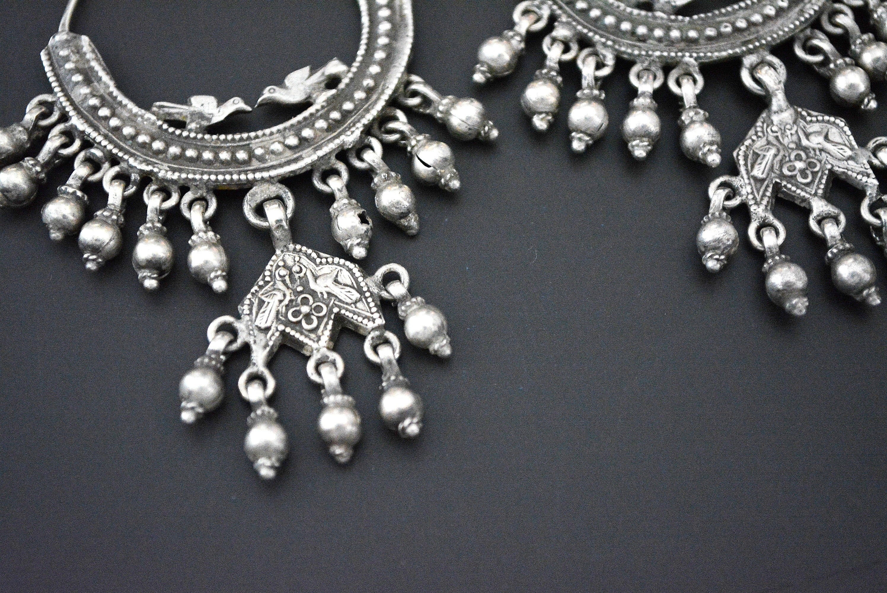 Bold Rajasthani Silver Hoop Earrings with Bells