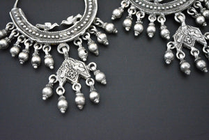 Bold Rajasthani Silver Hoop Earrings with Bells