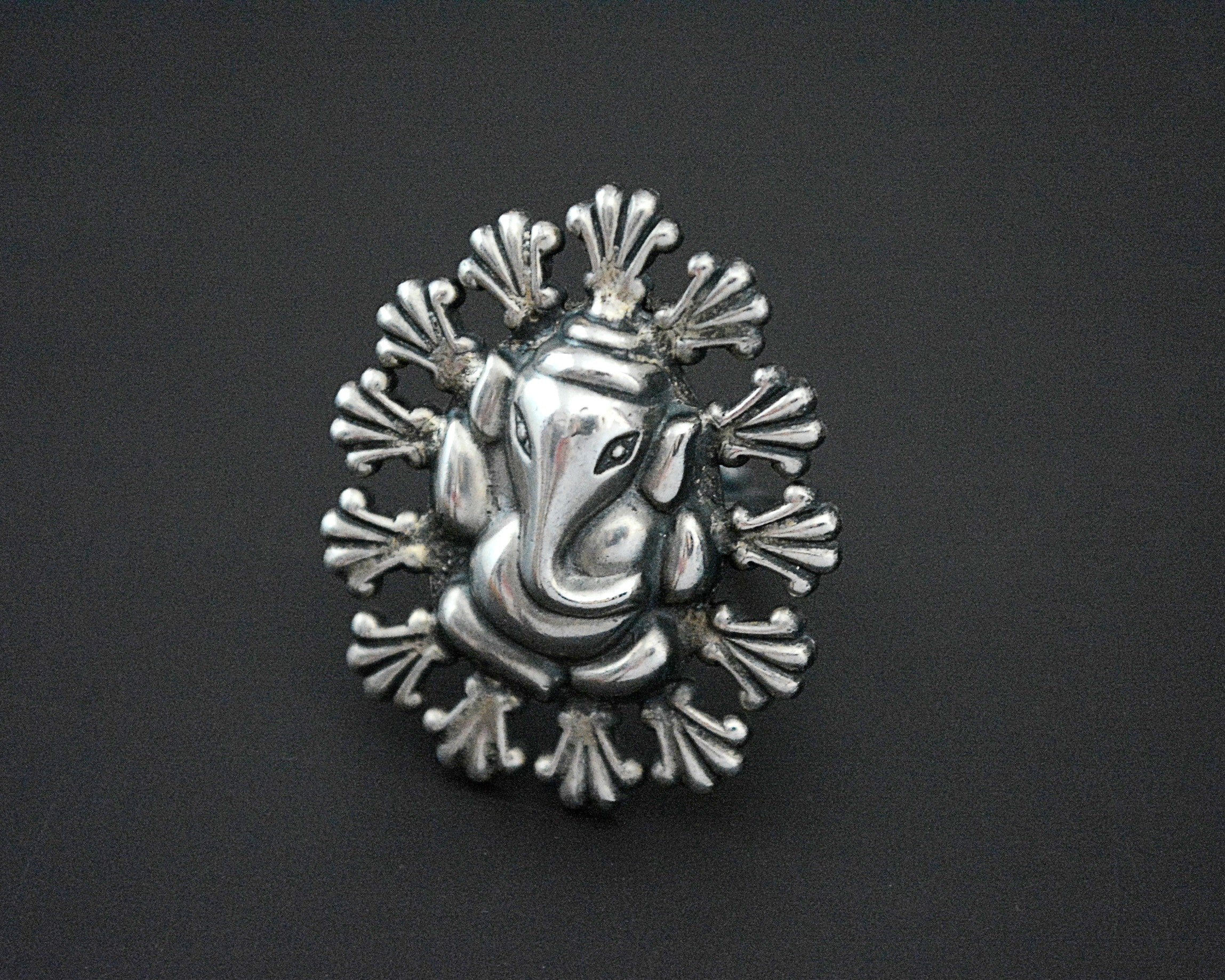 Ganesha Sterling Silver Ring - Size 7 - Adjustable