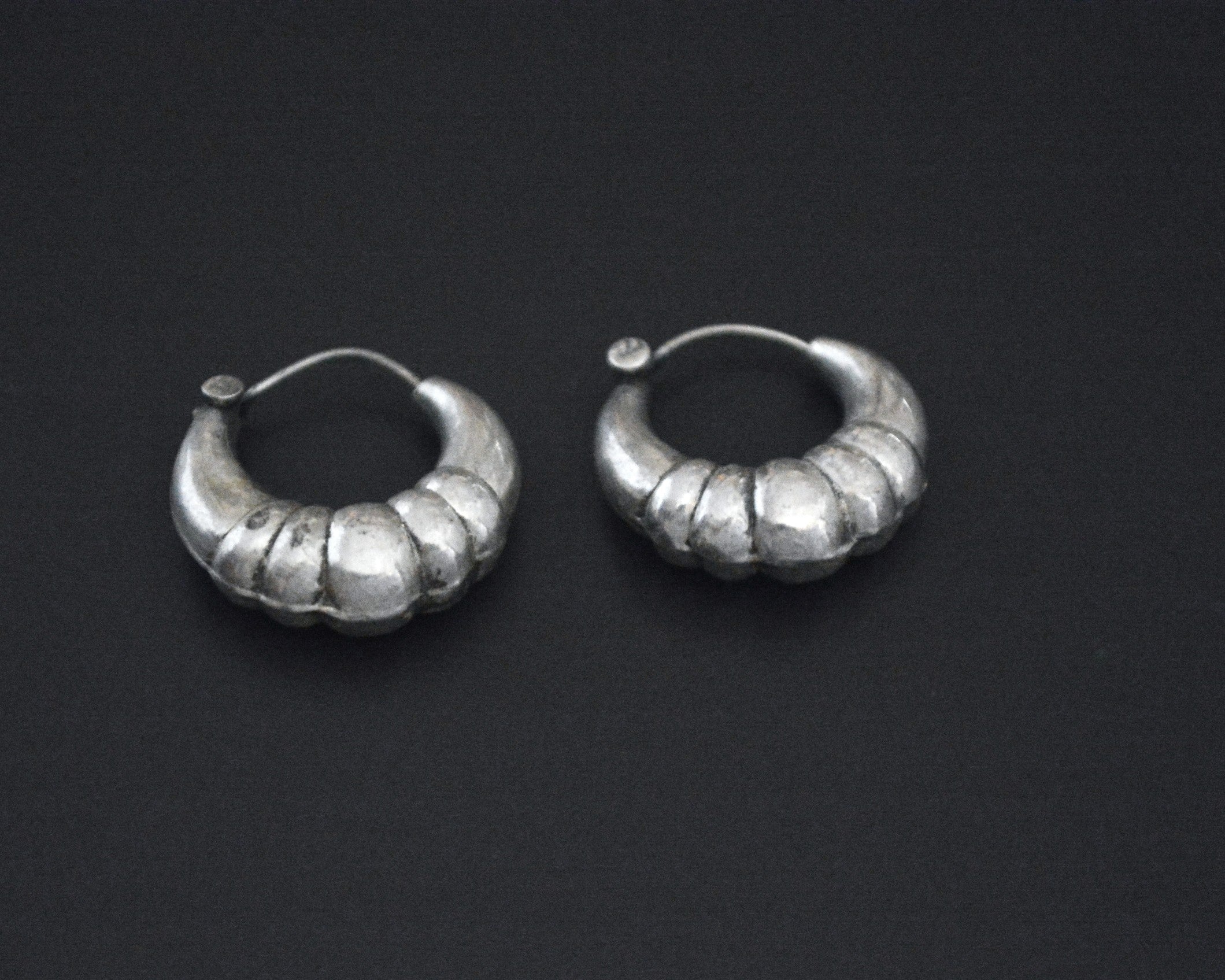 Small Ethnic Tribal Hoop Earrings - Puffy