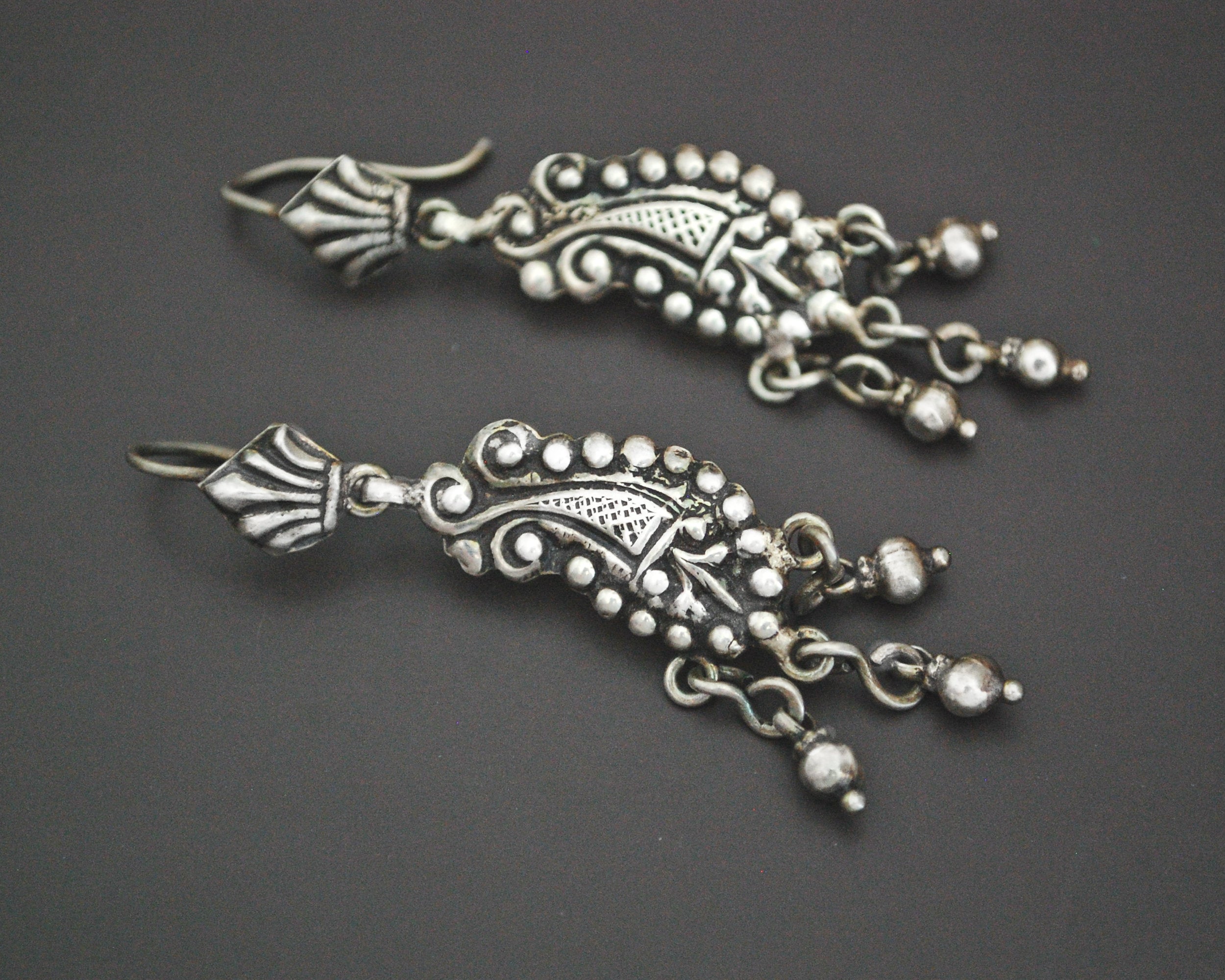 Rajasthani Silver Paisley Earrings with Dangles