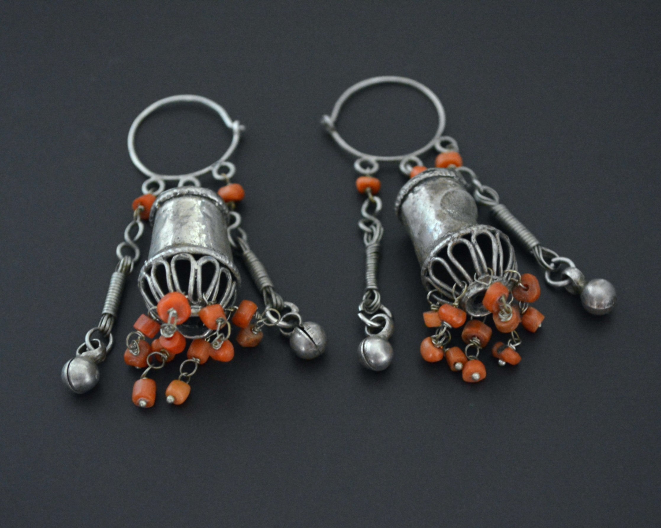 Long Uzbek Coral Earrings