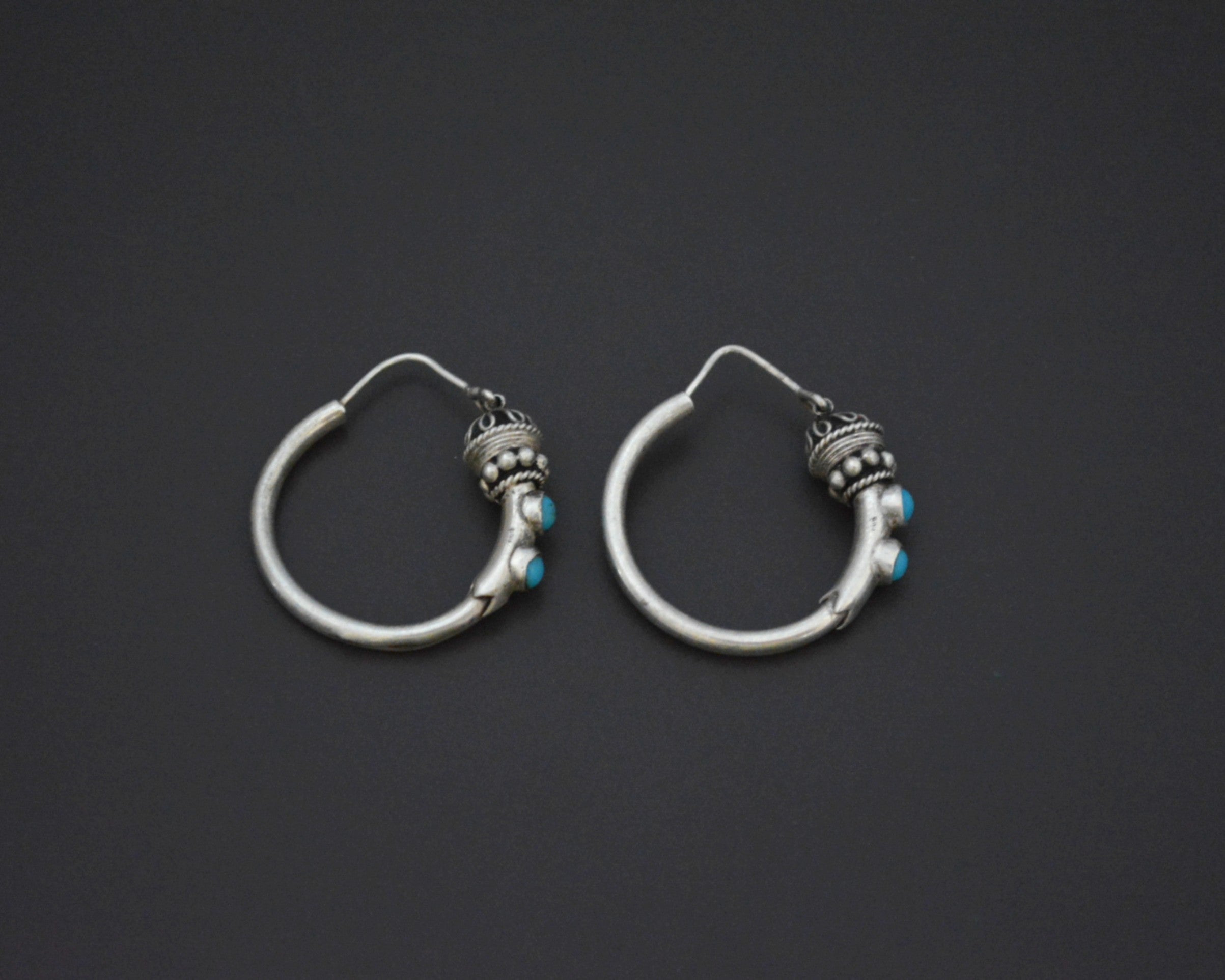 Ethnic Hoop Earrings with Turquoise - SMALL
