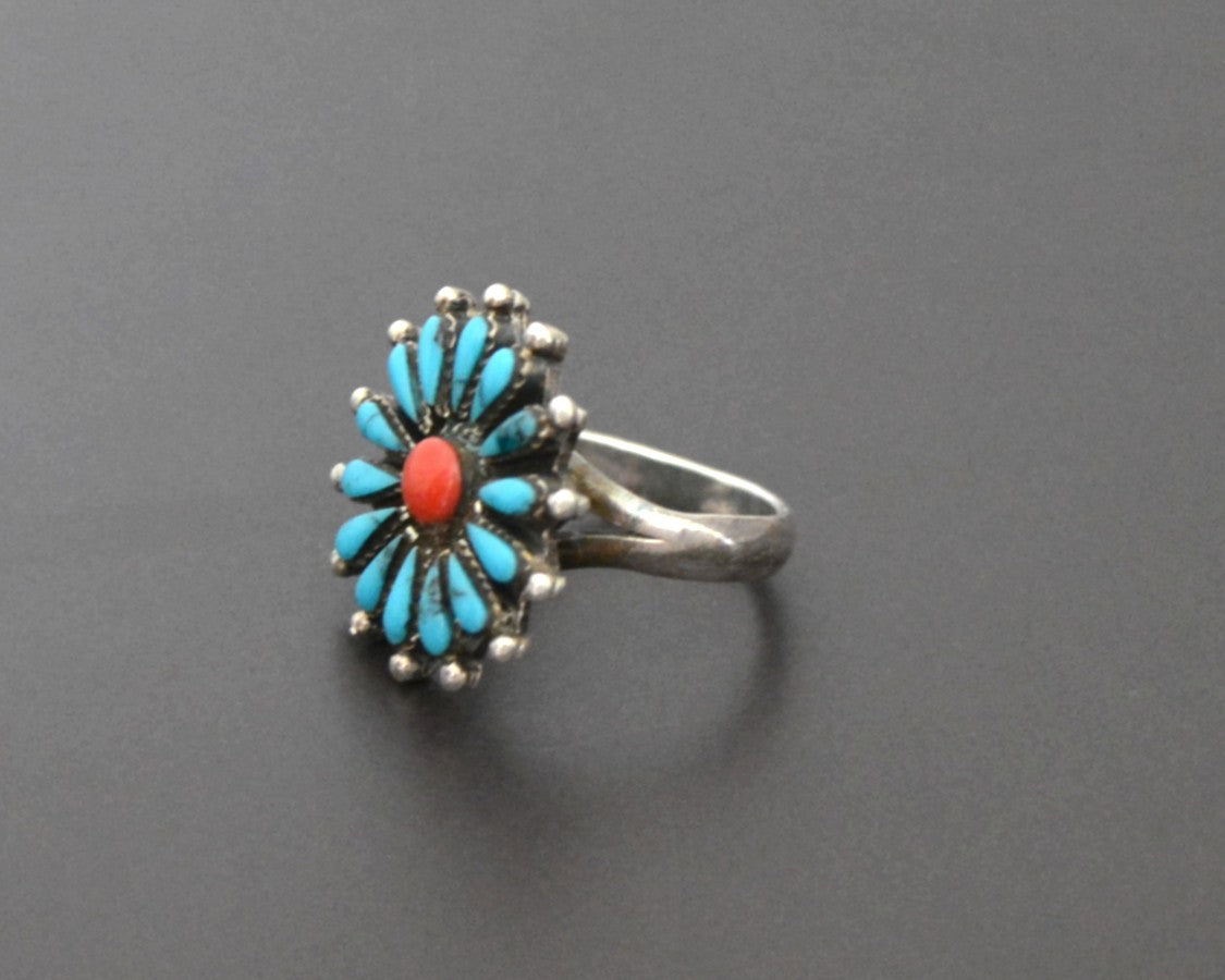 Reserved for V. - Native American Turquoise Coral Cluster Ring - Size 6.5