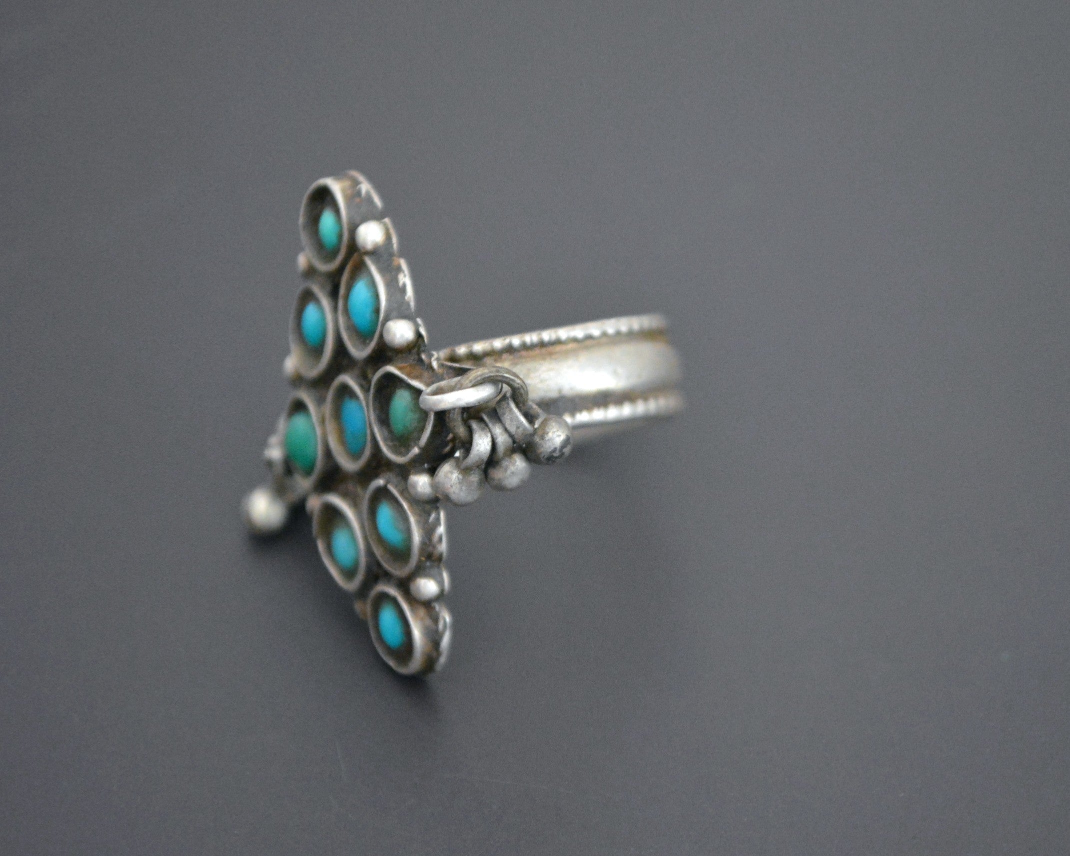 Ladakh Turquoise Ring with Bells - Size 9.5