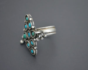 Ladakh Turquoise Ring with Bells - Size 9.5