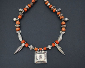 Old Coral Silver Necklace from India