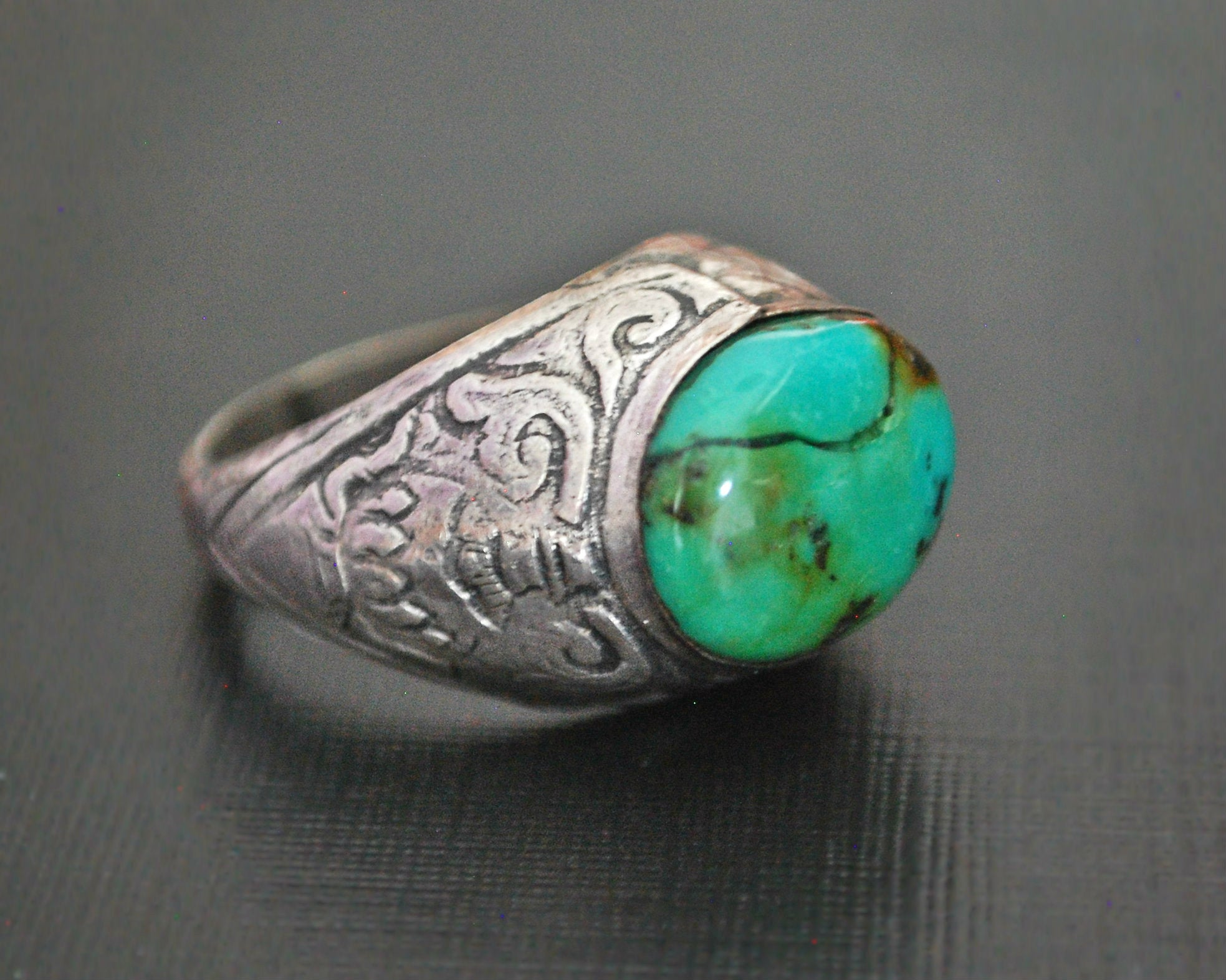 Collectable Afghani Turquoise Silver Ring - Size 9.5