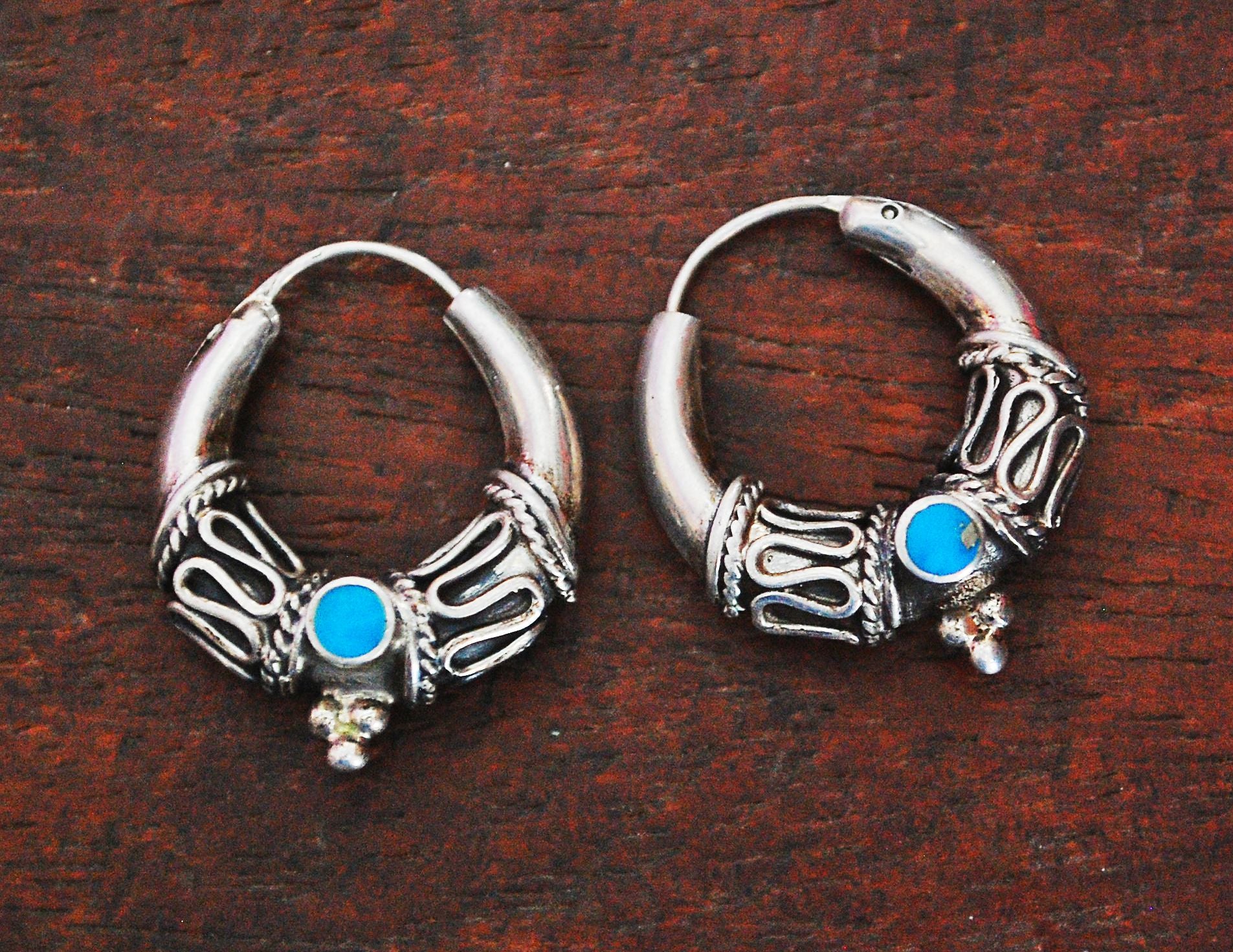 Bali Hoop Earrings with Turquoise - Small