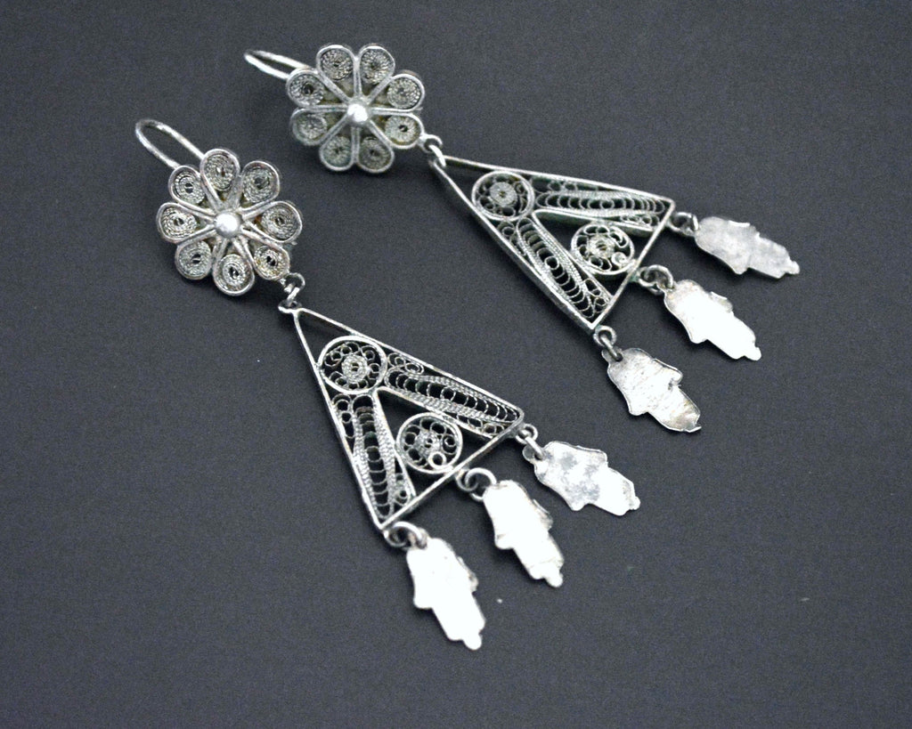Berber Filigree Earrings with Hamsa Dangles