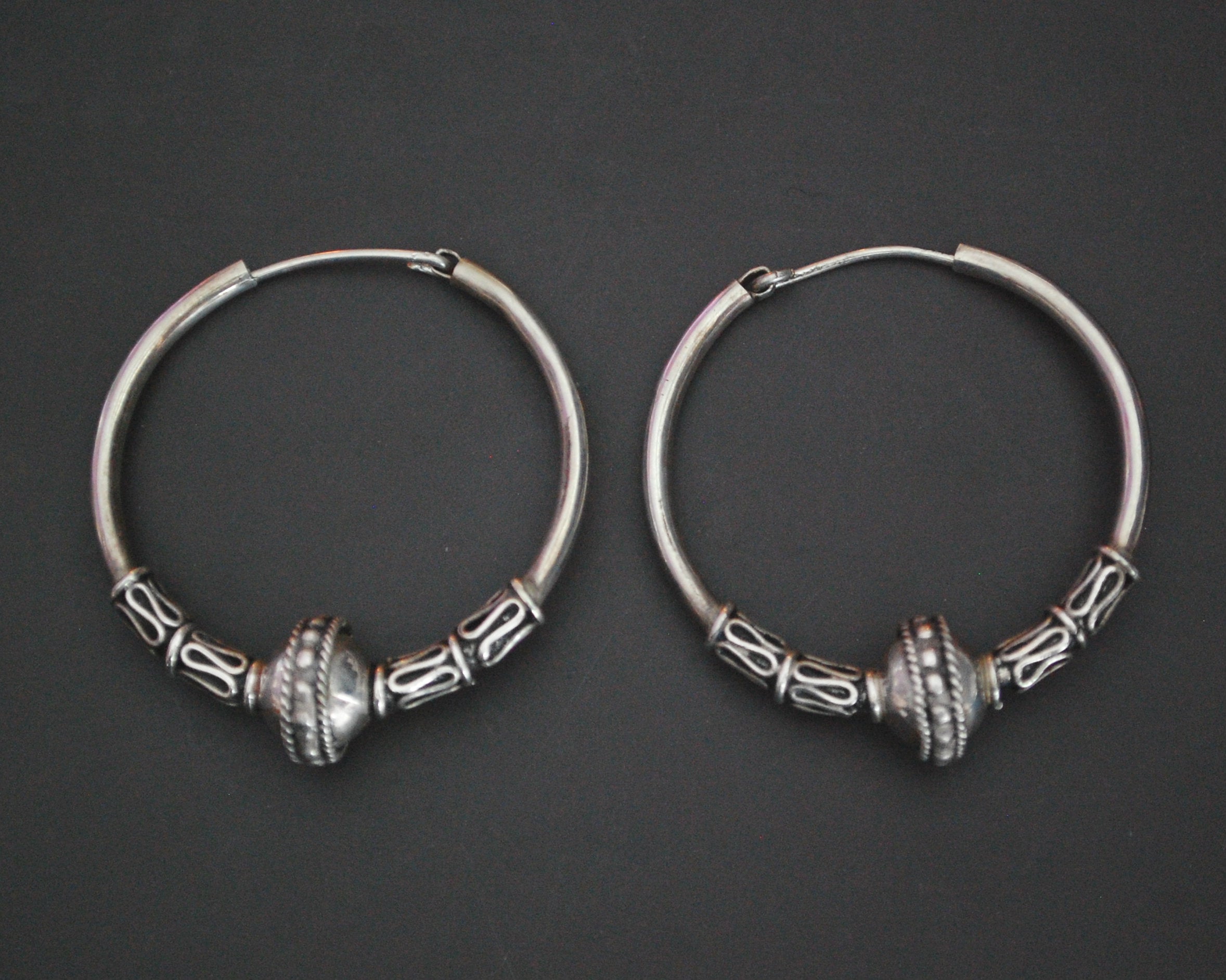Large Bali Hoop Earrings with Bead and Wirework