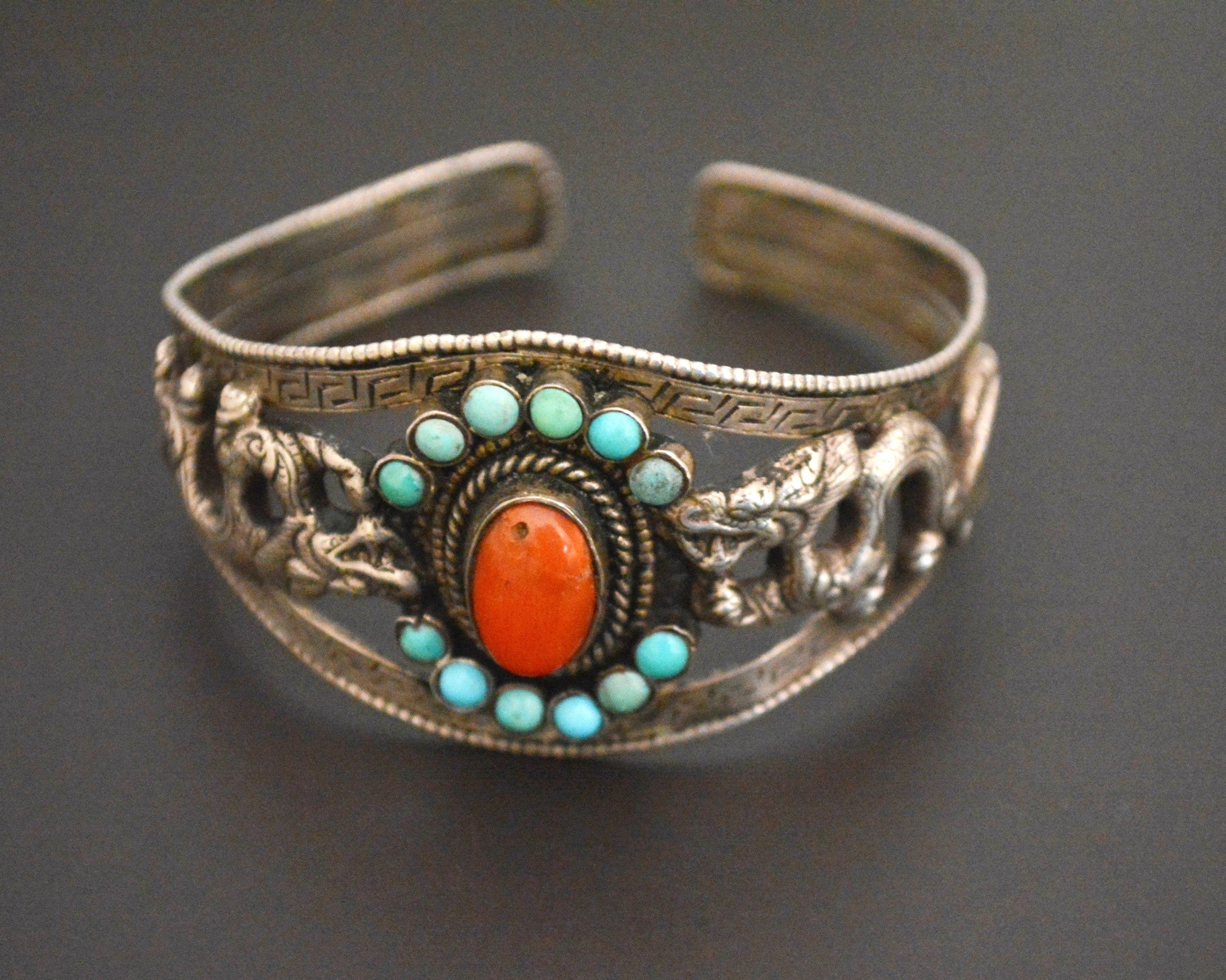 Nepali Dragon Coral Turquoise Bracelet