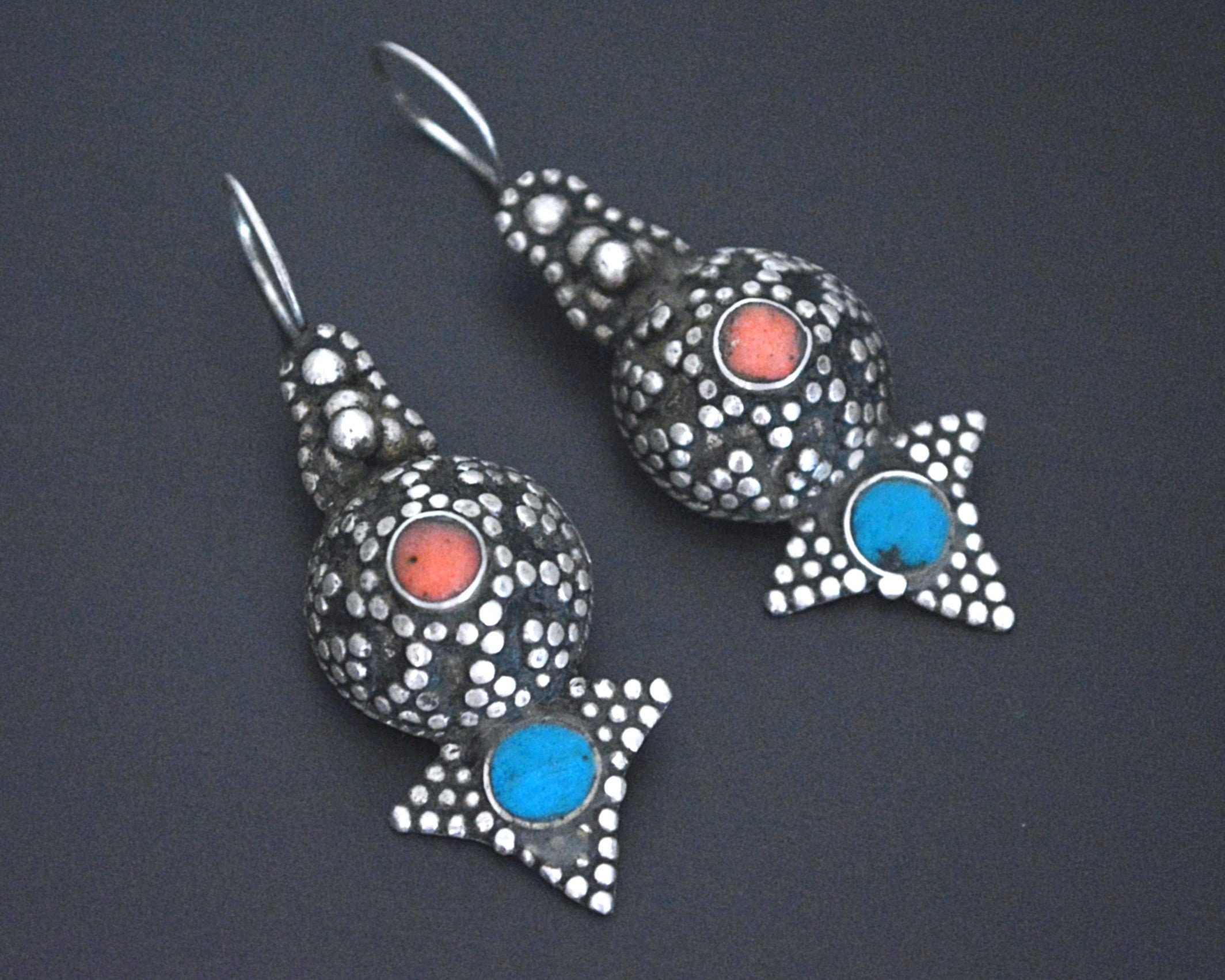 Afghani Coral Turquoise Earrings