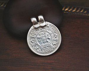 Antique Indian One Rupee Coin Pendant