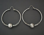 XLarge Ethnic Bali Hoop Earrings with Wire Work and Bead - Older Pair