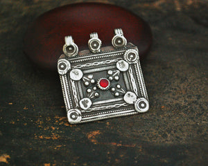 Antique Afghani Silver Pendant with Red Glass