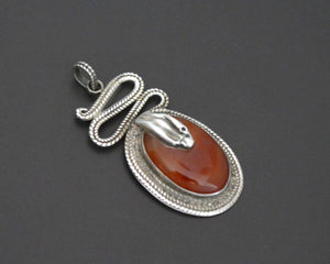 Carnelian and Sterling Silver Snake Pendant