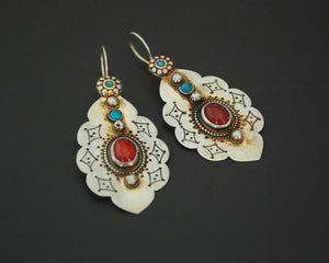 Turkmen Gilded Earrings with Carnelian and Turquoise