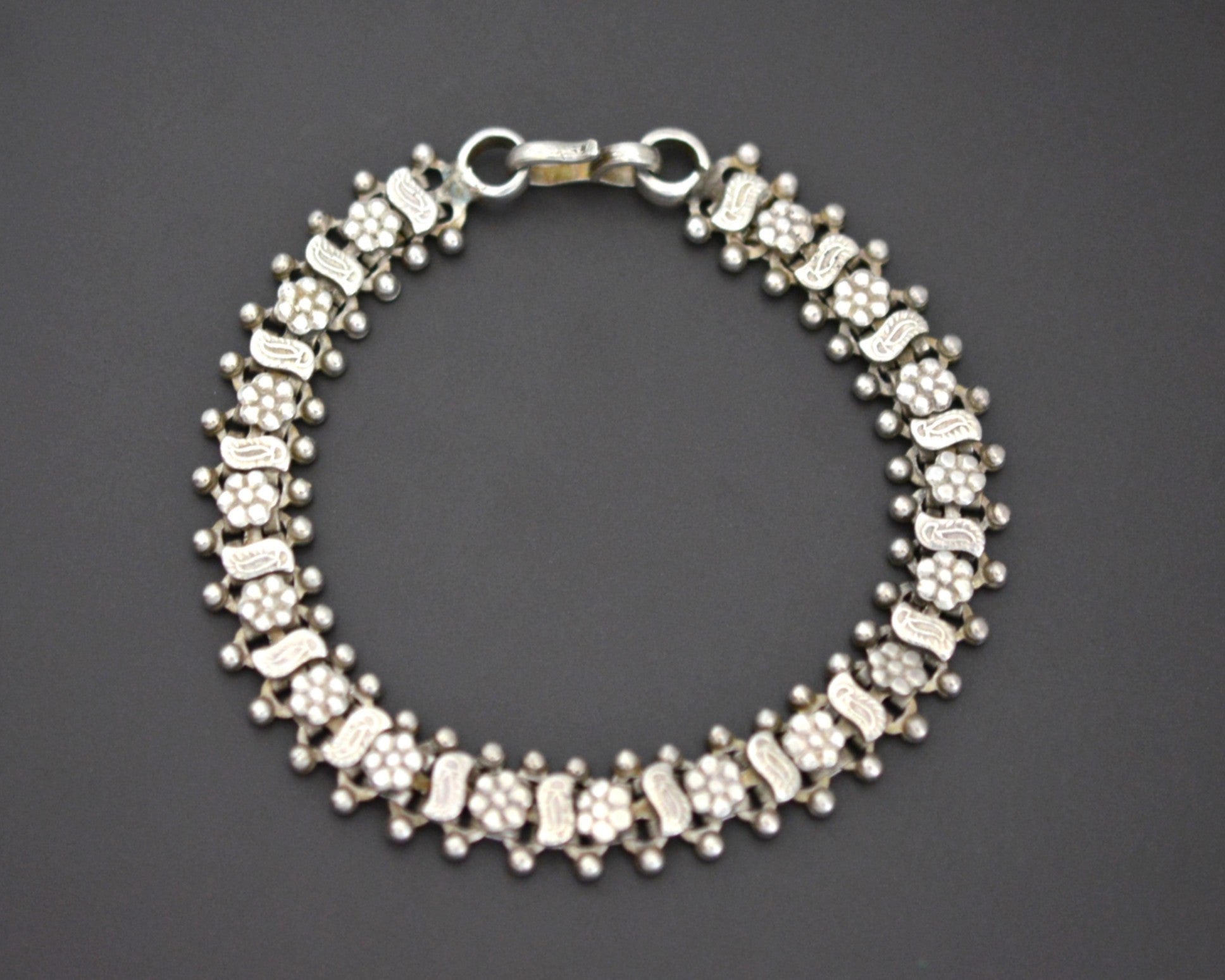 Rajasthani Silver Flower Link Bracelet