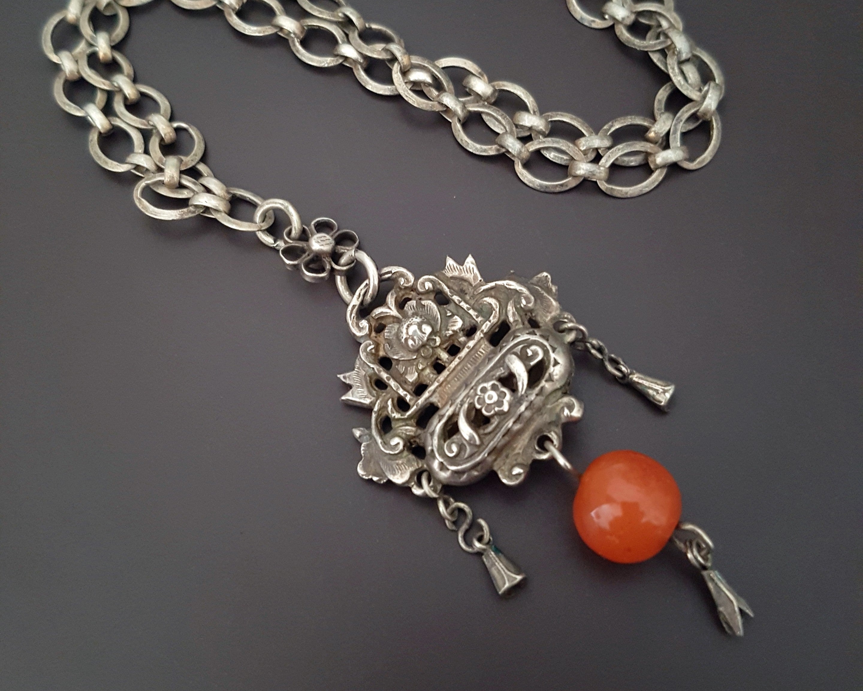 Old Chinese Chatelaine with Carnelian on Chain
