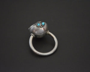 Central Asian Turquoise Garnet Silver Ring - Size 8