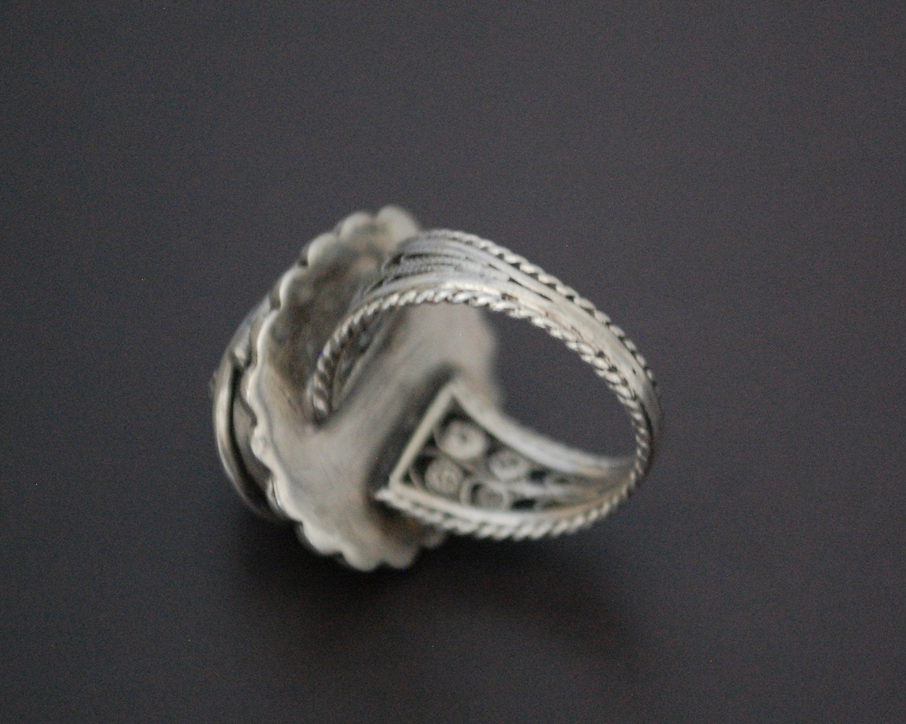Vintage Coral Filigree Poison Ring - Size 7