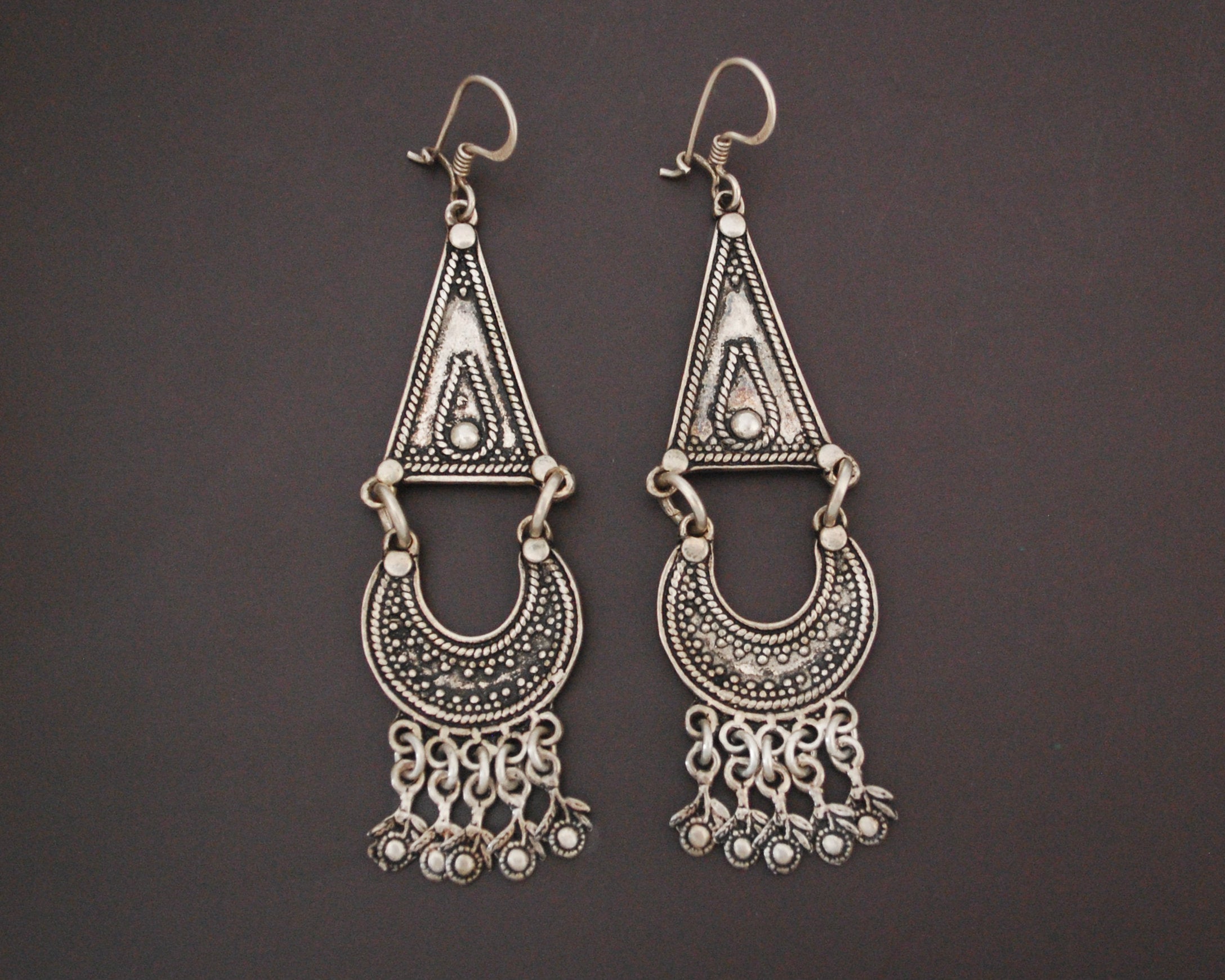Long Vintage Indian Silver Earrings